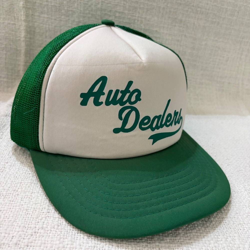 Vintage Auto Dealers Trucker Hat Green White Mesh Snapback Cap RN 60190 Taiwan